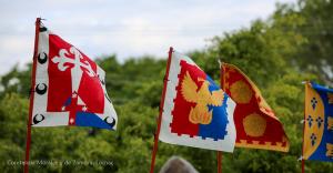 brightly painted banners